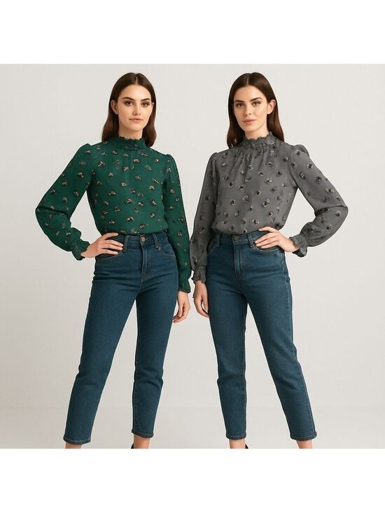 SHEIN Tops - ✨ SHEIN Leopard Print Smocked-Neck Blouse Duo 👚🐆 Size M (Set of 2) ✨